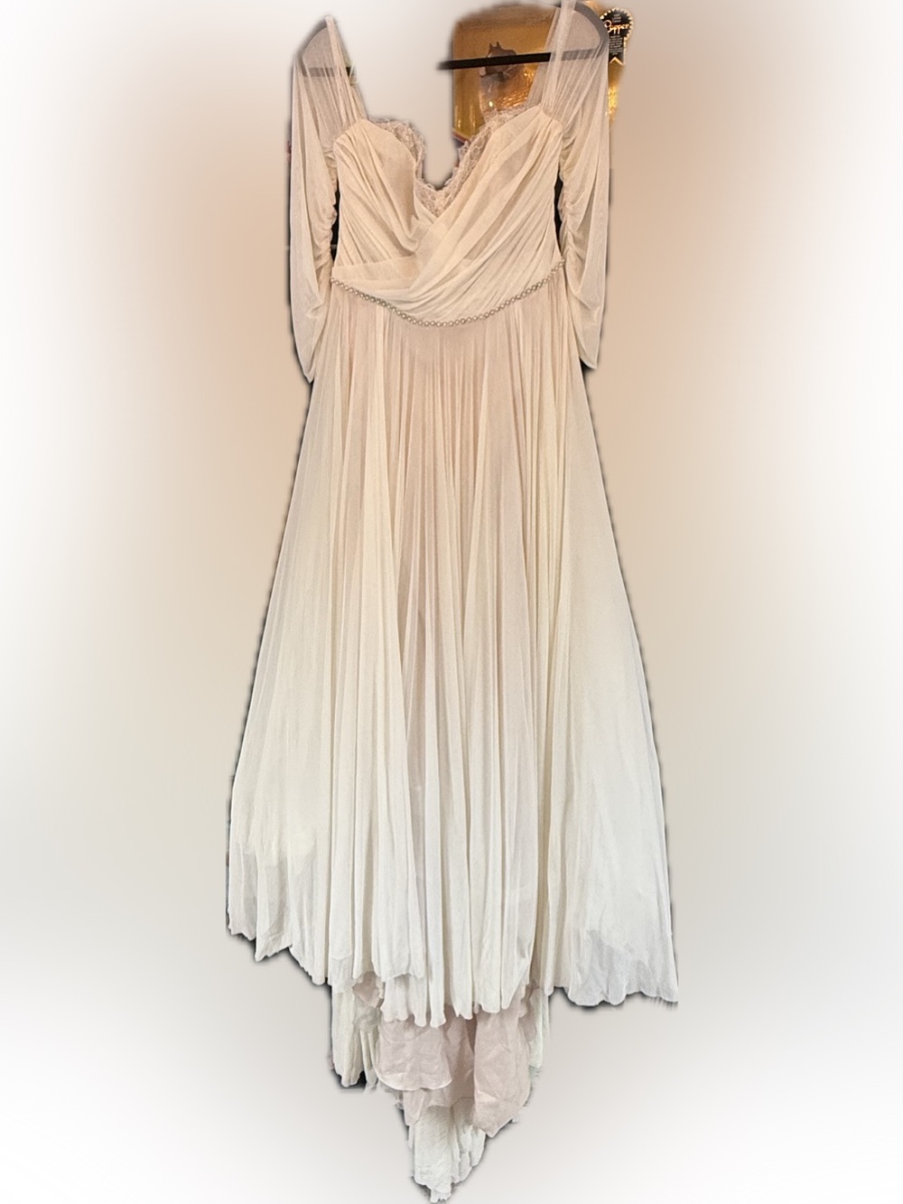 Watters Ivory Off-Shoulder Long Sleeve Chiffon Gown - Picture 15 of 15